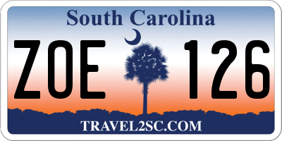 SC license plate ZOE126