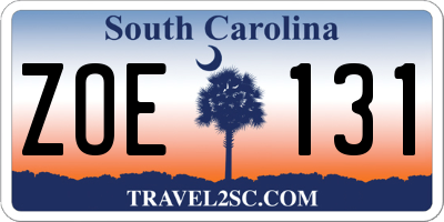 SC license plate ZOE131