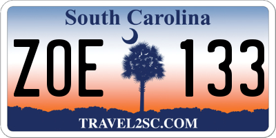 SC license plate ZOE133