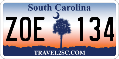 SC license plate ZOE134