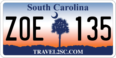 SC license plate ZOE135