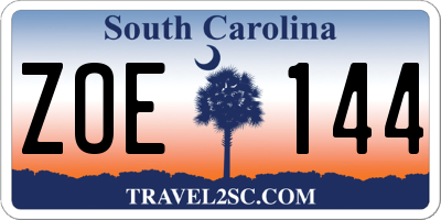 SC license plate ZOE144