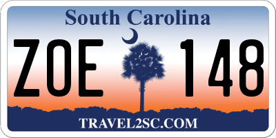 SC license plate ZOE148