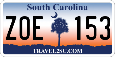 SC license plate ZOE153