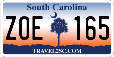 SC license plate ZOE165