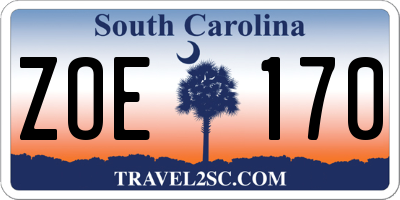 SC license plate ZOE170