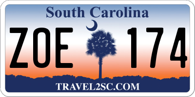 SC license plate ZOE174