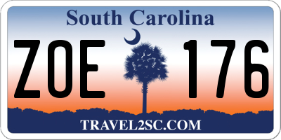 SC license plate ZOE176