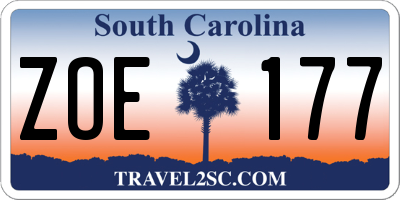 SC license plate ZOE177