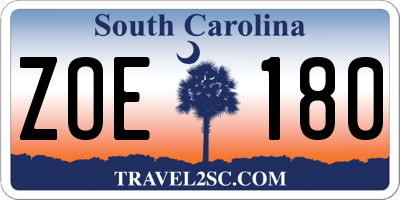 SC license plate ZOE180