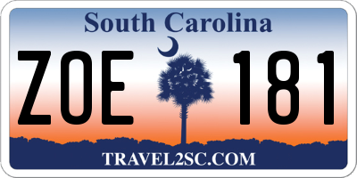 SC license plate ZOE181