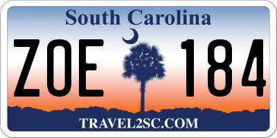 SC license plate ZOE184