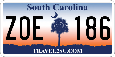 SC license plate ZOE186
