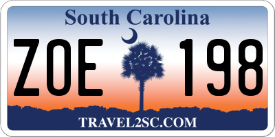 SC license plate ZOE198