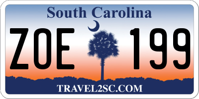 SC license plate ZOE199