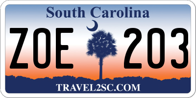 SC license plate ZOE203