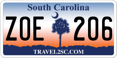 SC license plate ZOE206