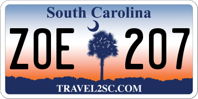 SC license plate ZOE207