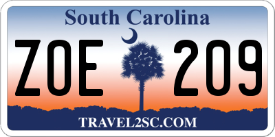 SC license plate ZOE209
