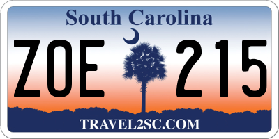 SC license plate ZOE215