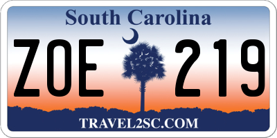 SC license plate ZOE219