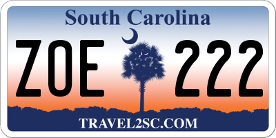 SC license plate ZOE222