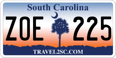 SC license plate ZOE225