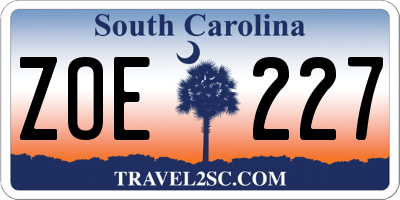 SC license plate ZOE227