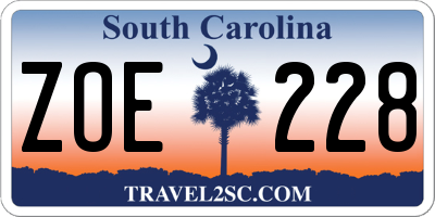 SC license plate ZOE228