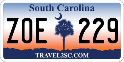 SC license plate ZOE229