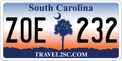 SC license plate ZOE232