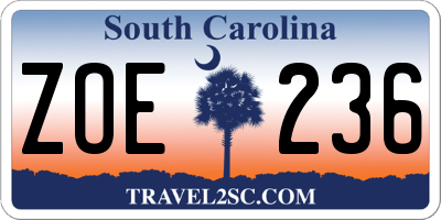 SC license plate ZOE236