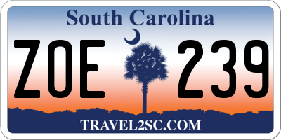 SC license plate ZOE239