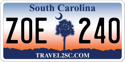 SC license plate ZOE240