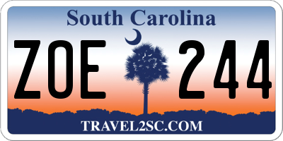 SC license plate ZOE244