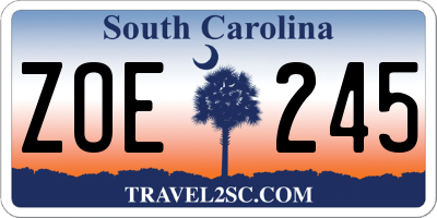 SC license plate ZOE245