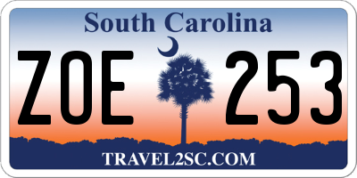 SC license plate ZOE253