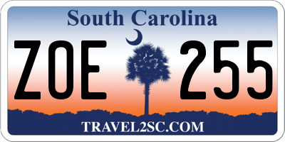 SC license plate ZOE255