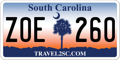 SC license plate ZOE260