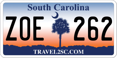 SC license plate ZOE262