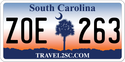 SC license plate ZOE263