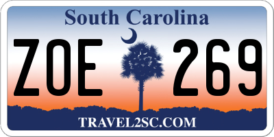 SC license plate ZOE269