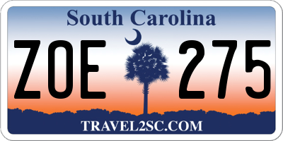 SC license plate ZOE275