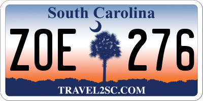 SC license plate ZOE276