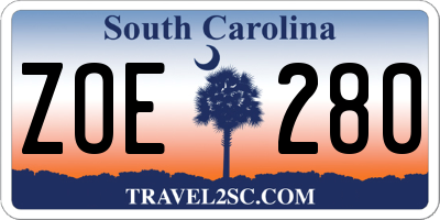 SC license plate ZOE280