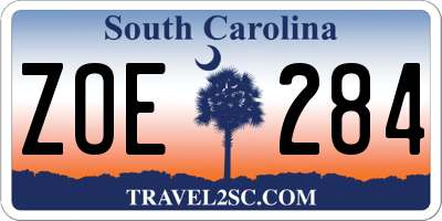 SC license plate ZOE284