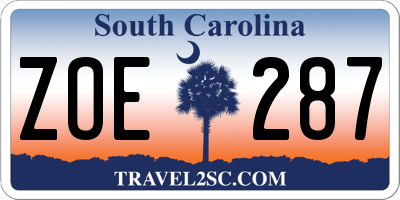 SC license plate ZOE287
