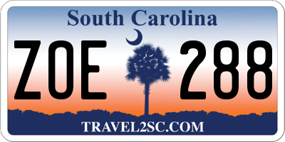 SC license plate ZOE288