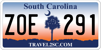 SC license plate ZOE291
