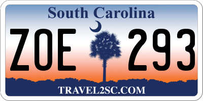 SC license plate ZOE293